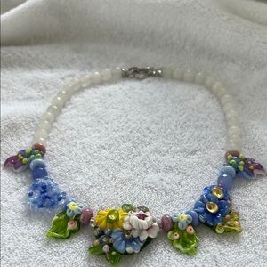 Custom artisan glass and jade necklace